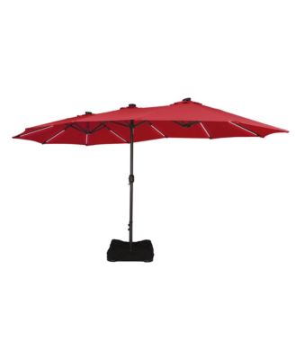 15 FT Double-Head Patio Umbrella with Base Included Large Outdoor Umbrella with Solar Detachable Lights Rectangular Crank Market Umbrella
