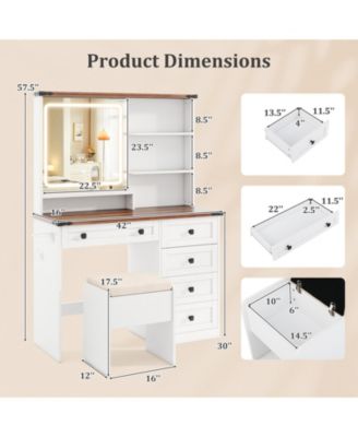 Farmhouse Vanity Set with Mirror and 3-Color LED Lighting for Bedroom or Dressing Room