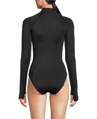 Women's Mastectomy Tugless Long Sleeve Rash Guard One Piece Swimsuit