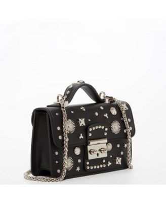 Studded Small Leather Crossbody Bag Black Purse  Women's Handbag with Top Handle