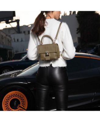 Leather Backpack Purse for Women Convertible Crossbody Bag for Travel Olive Green Handbag