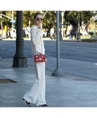 Studded Small Leather Crossbody Bag Red Purse  Women's Handbag with Top Handle