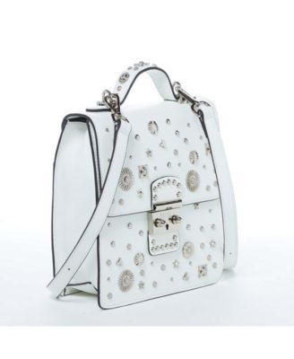 Leather Backpack Purse Convertible Crossbody Bag with Embellishments and Top Handle White Women's Handbag