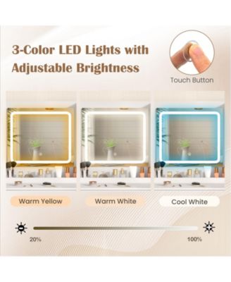 Modern Makeup Vanity Desk with Mirror and Lights and Stool Set