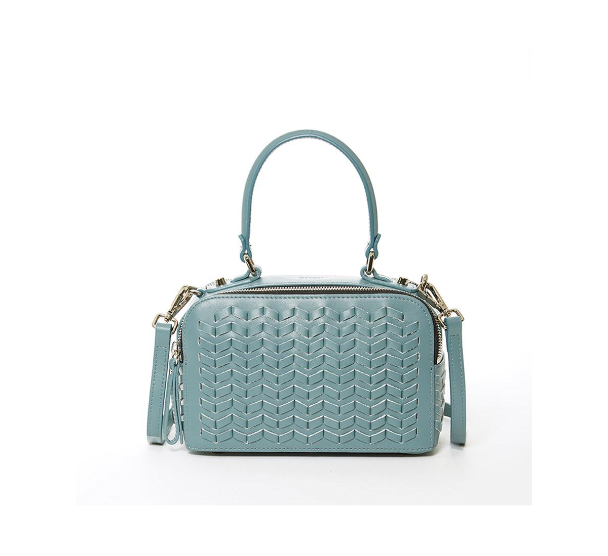Woven Leather Crossbody Bag Blue Purse Women's Handbag - Stone blue