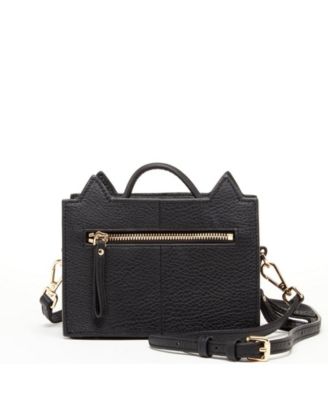 Leather Cat Bag Black Crossbody Purse Women's Handbag with Top Handle and Adjustable Strap