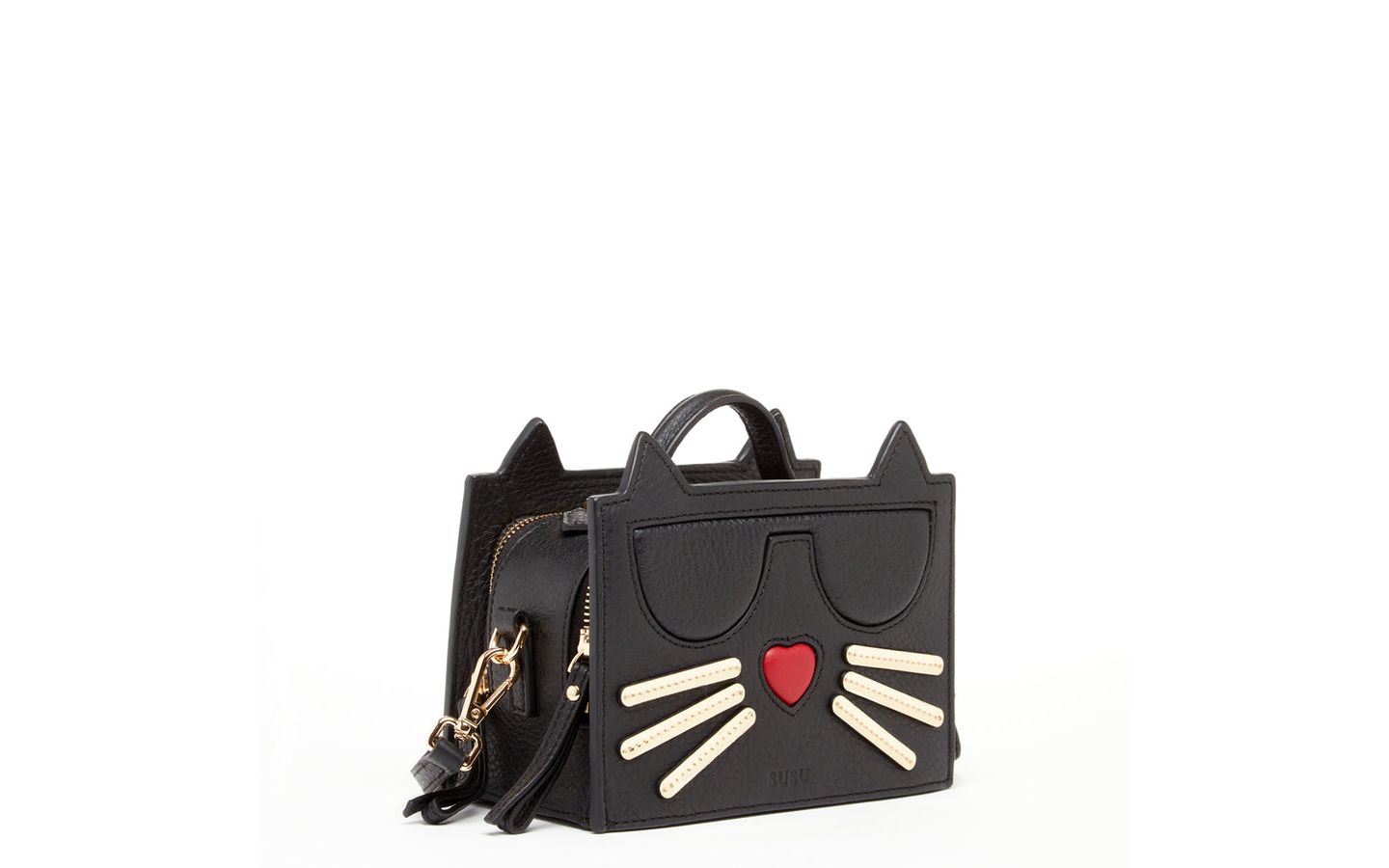 Женская сумка SUSU Leather Novelty Cat Face Mini Crossbody Bag Cute Structured Box Purse Small Top Handle Satchel with Zipper Closure Black, цвет: Чёрный — фото 3