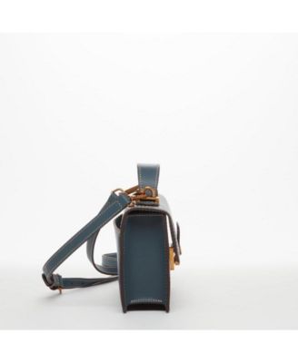 Blue Leather Crossbody Bag Small Cute Purse for Women with Top Handle and Adjustable Strap