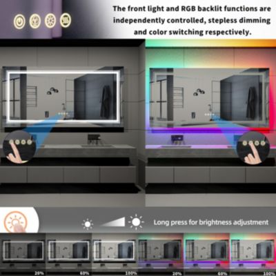 23.6x31.5 in LED  Bathroom Wall Mirror RGB Touch Anti Fog Multicolor Dimmable