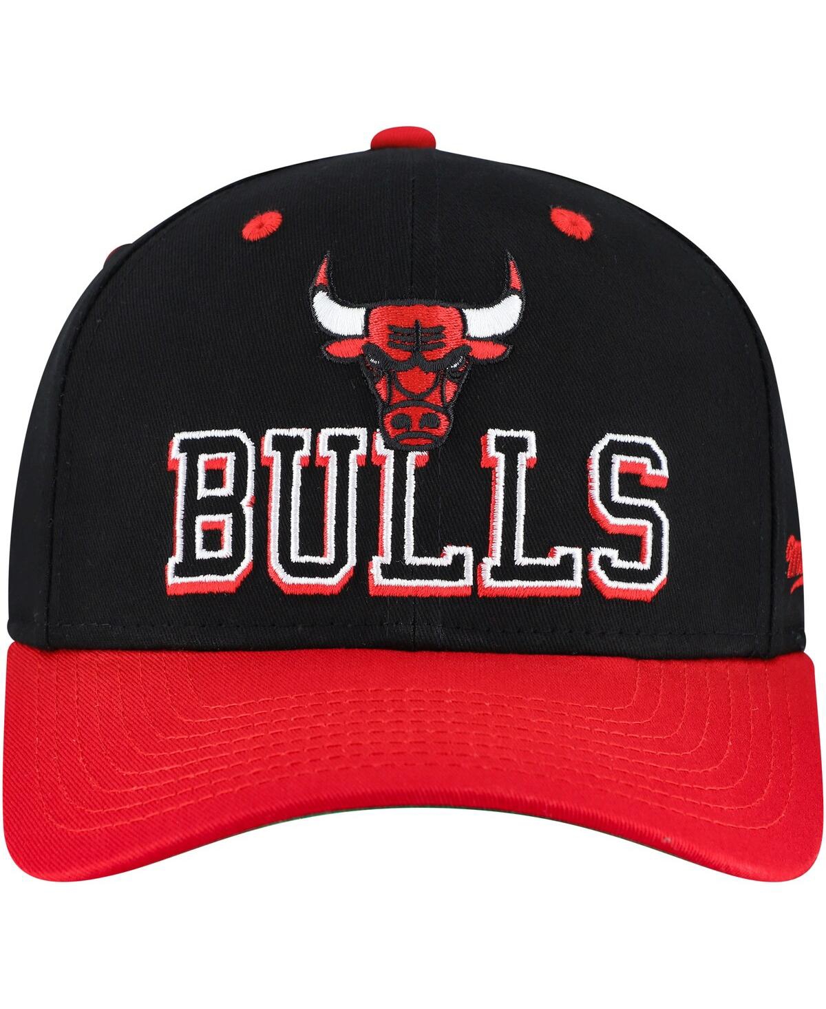 Mitchell & Ness Men's Black/red Chicago Bulls Backside Script 2-tone Pro Crown Adjustable Hat In Black,red