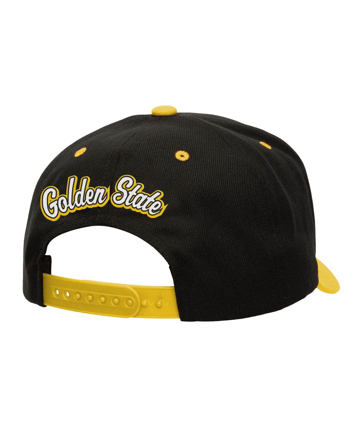 Mitchell & Ness Men's Black/gold Golden State Warriors Backside Script Two-tone Pro Crown Adjustable Hat In Black,gold
