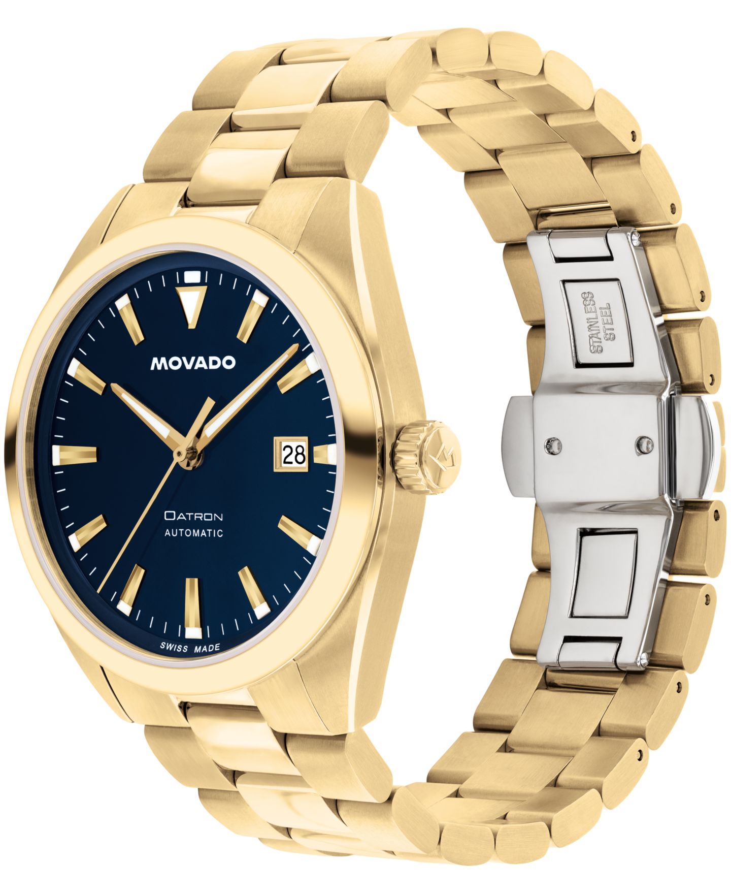 Мужские часы Movado Datron Swiss Automatic Ionic Plated Light Gold Steel Watch, 39mm — фото 2