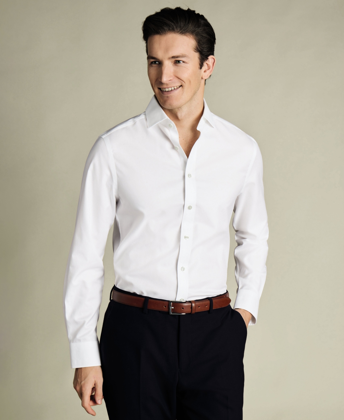 Men's Slim-Fit Poplin Dress Shirt - Black