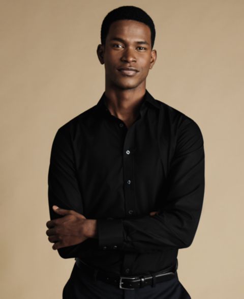 Мужская рубашка Charles Tyrwhitt Slim-Fit Poplin Dress Shirt, цвет: Чёрный