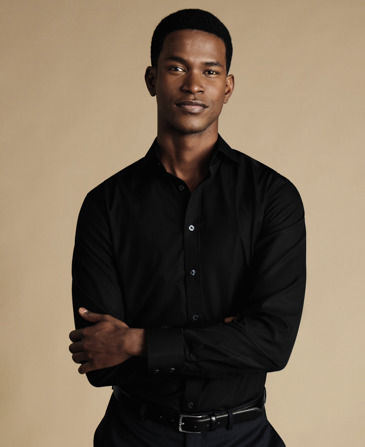 Men's Slim-Fit Poplin Dress Shirt - Black