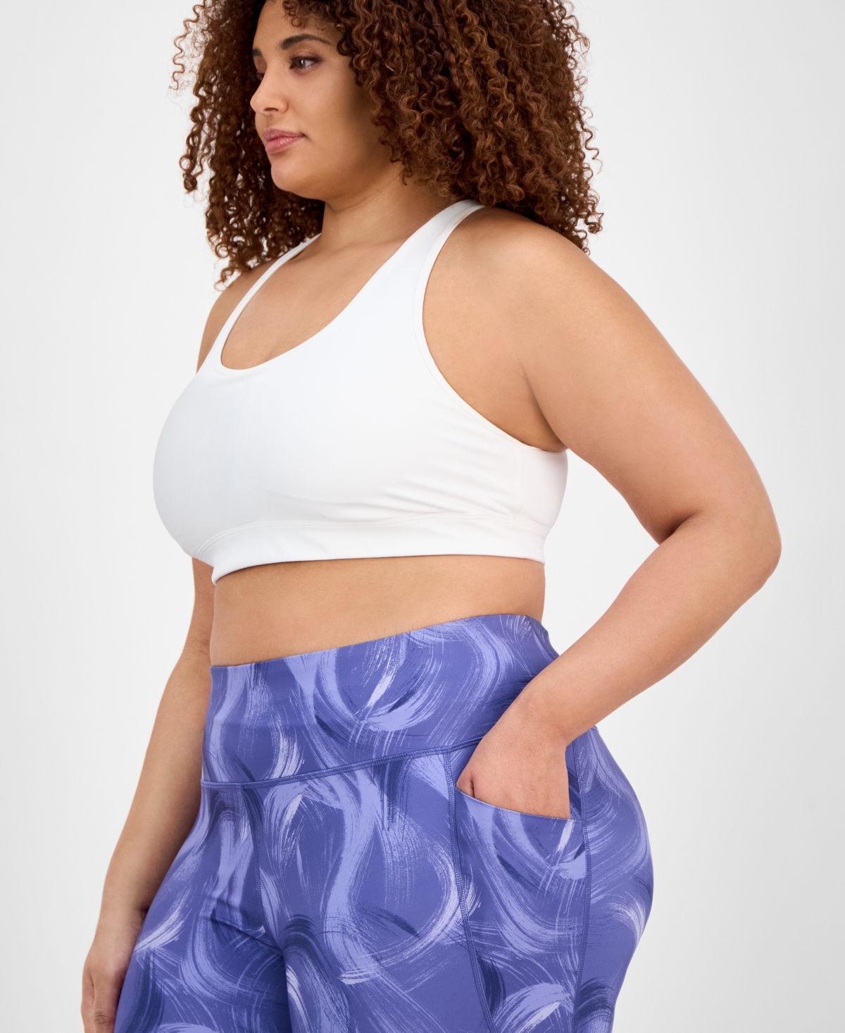 Id Ideology Plus Size Printed Compression Leggings, Exclusively At Macy's In Purple Cab