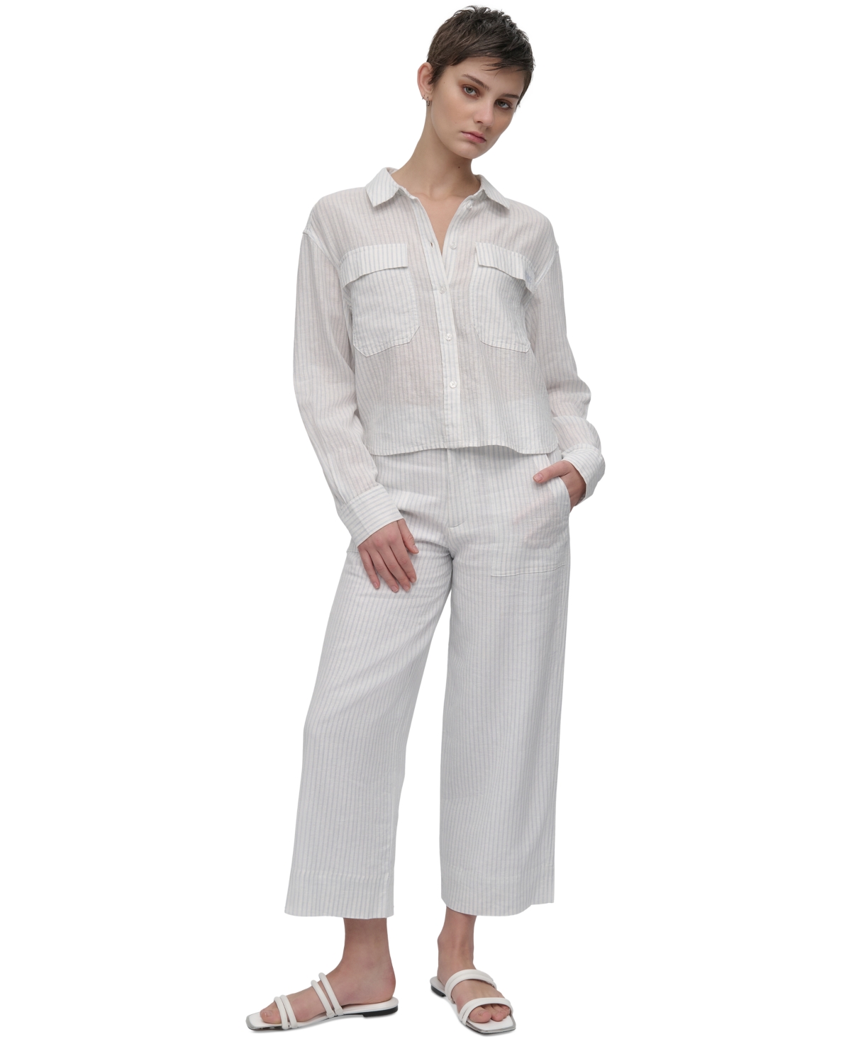 DKNY JEANS WOMEN'S CROPPED LONG-SLEEVE SHIRT 