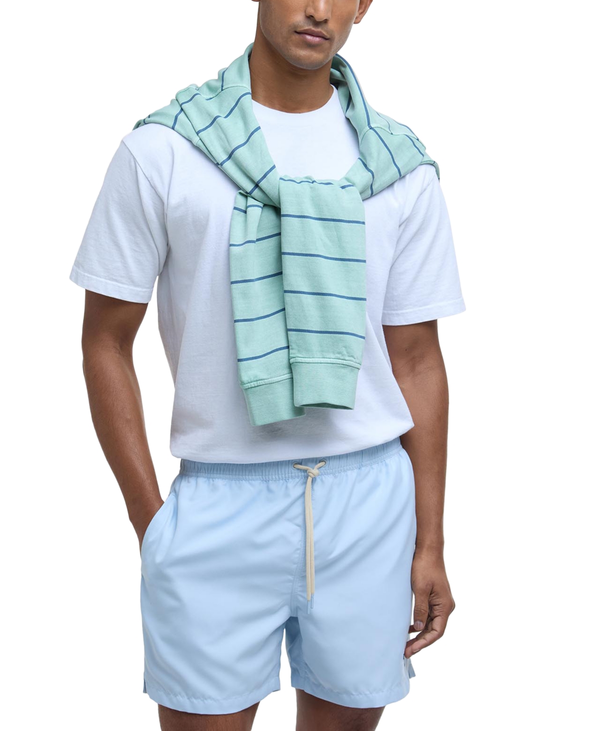 Shop Barbour Men's Staple Logo 5" Swim Trunks In Ocean Sky