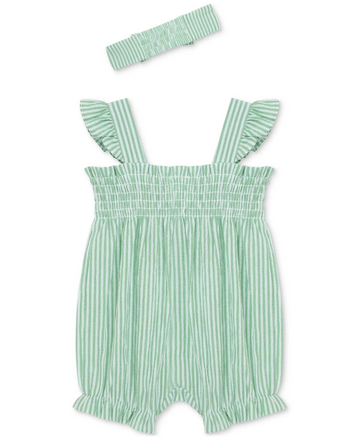 Shop Little Me Baby Girls Cotton Striped Floral Bubble Romper & Headband, 2 Piece Set