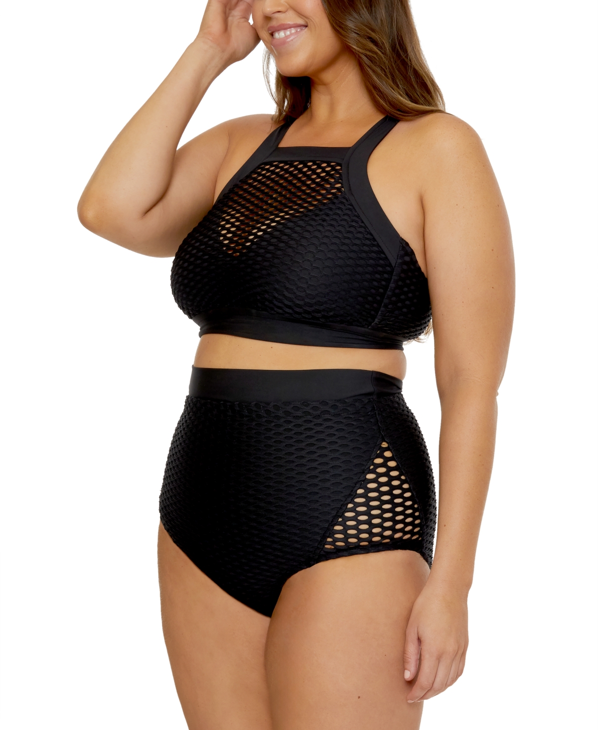 Shop Becca Etc Women's Castaway Textured High Waist Bikini Bottoms In Black