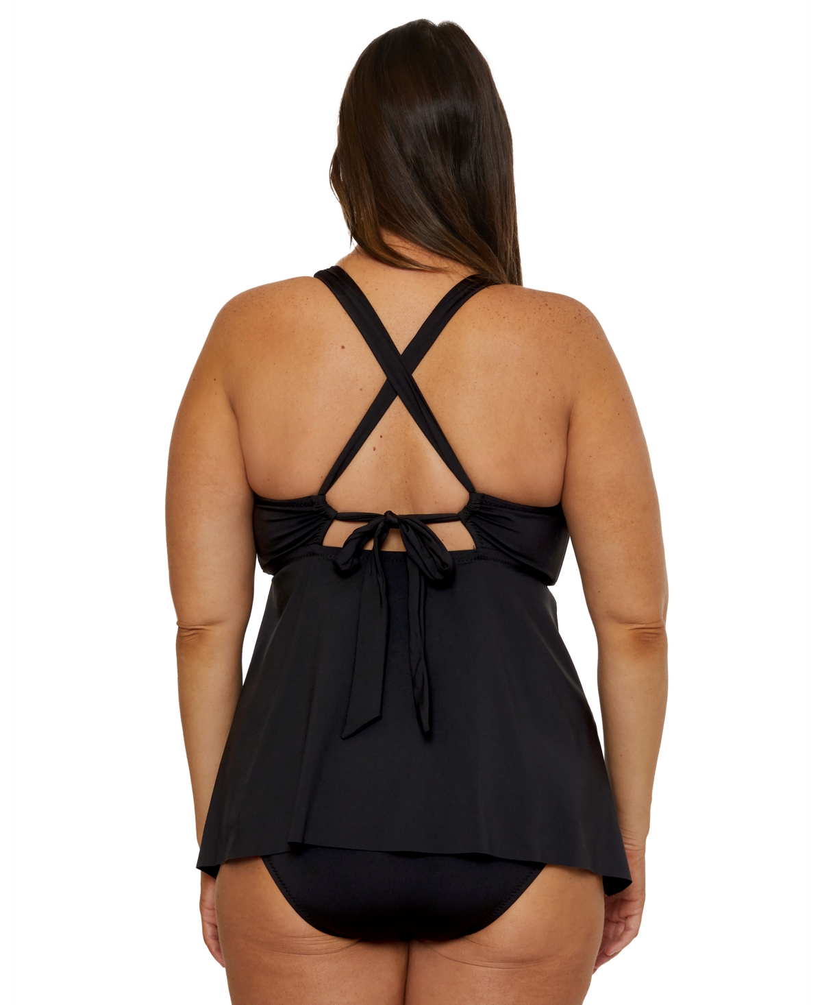 Becca Etc Plus Size Marble Canyon Ring Tankini Top In Black