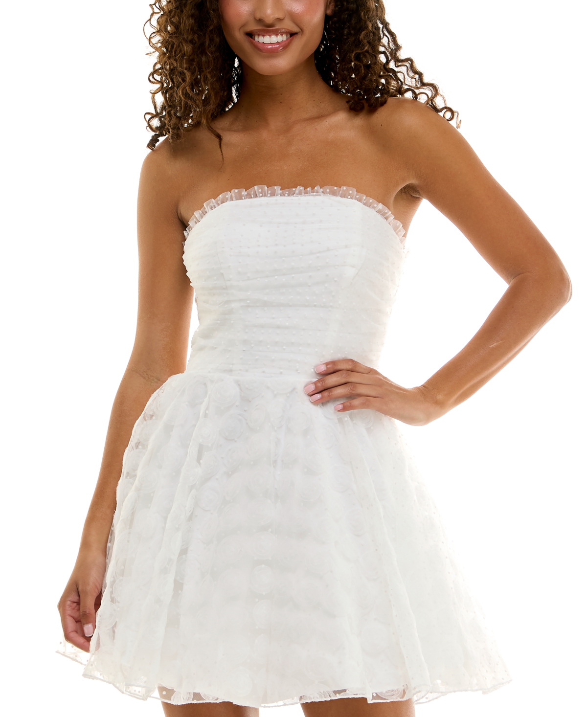Juniors' Strapless Ruched-Top Dress - White