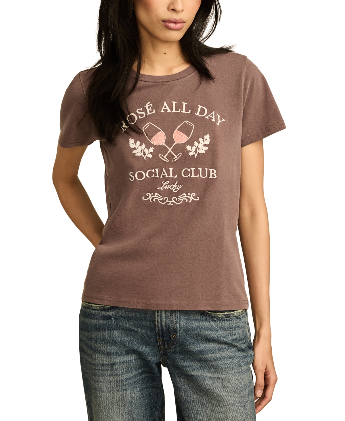 Shop Lucky Brand Women's Rose All Day Crewneck T-shirt In Huckleberry