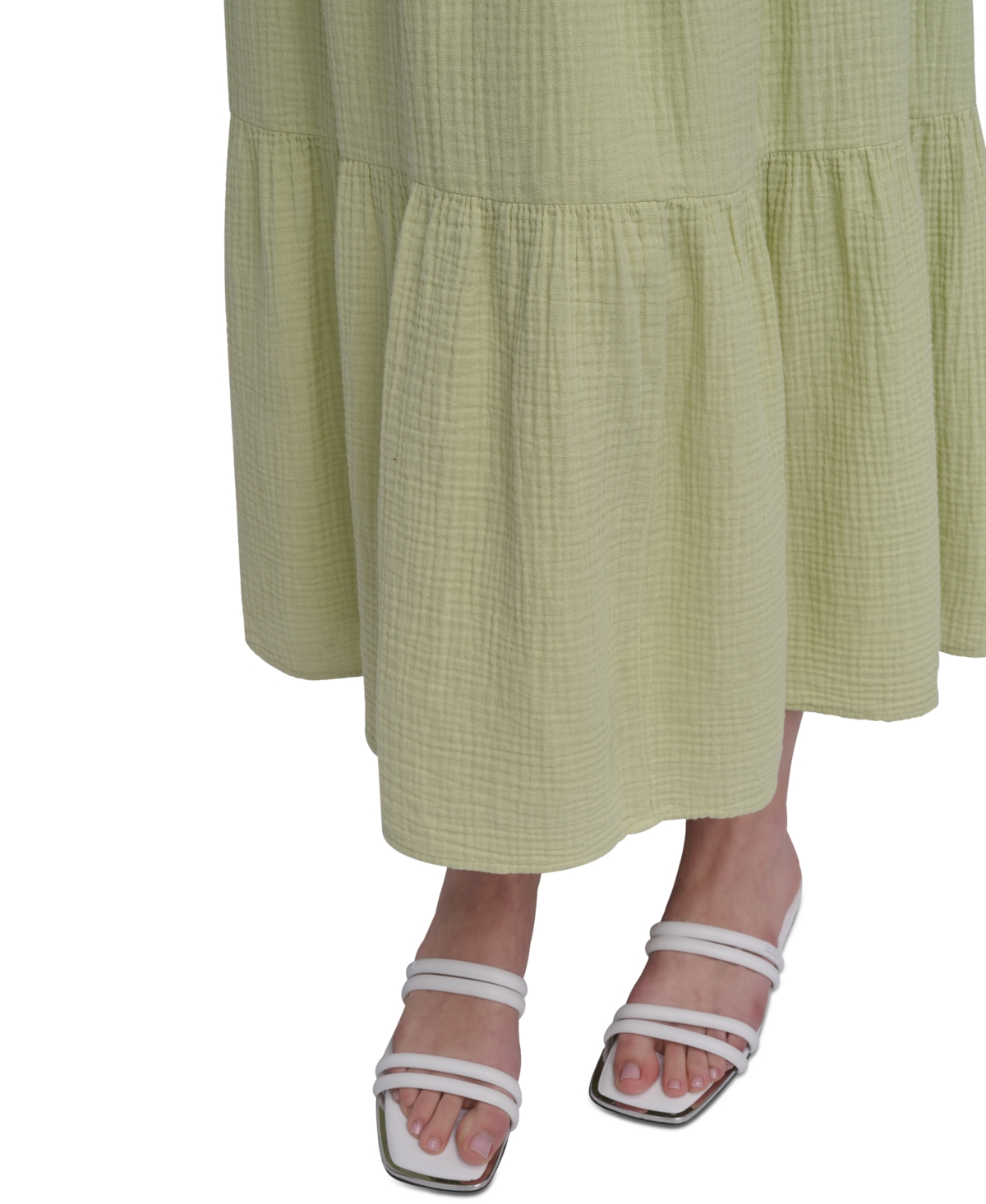DKNY JEANS WOMEN'S COTTON GAUZE SMOCKED-BODICE MAXI DRESS 