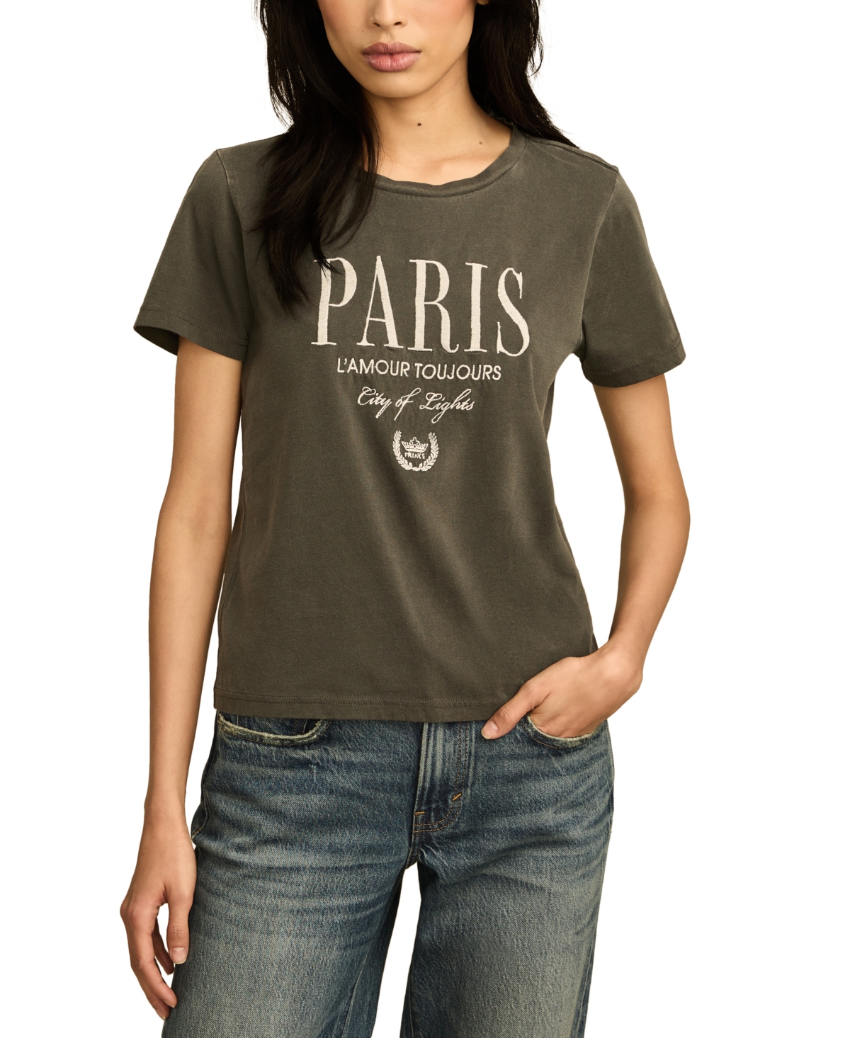 Shop Lucky Brand Women's Paris City Of Lights T-shirt In Dark Shadow