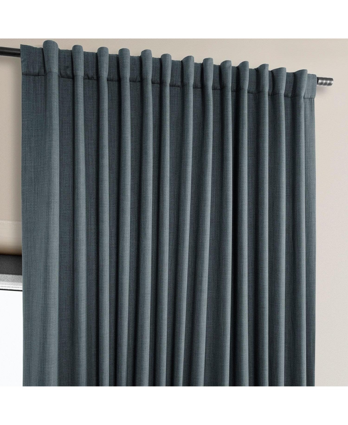Half Price Drapes Reverie Blue Extra Wide Textured Faux Linen Room Darkening Curtain In Blue