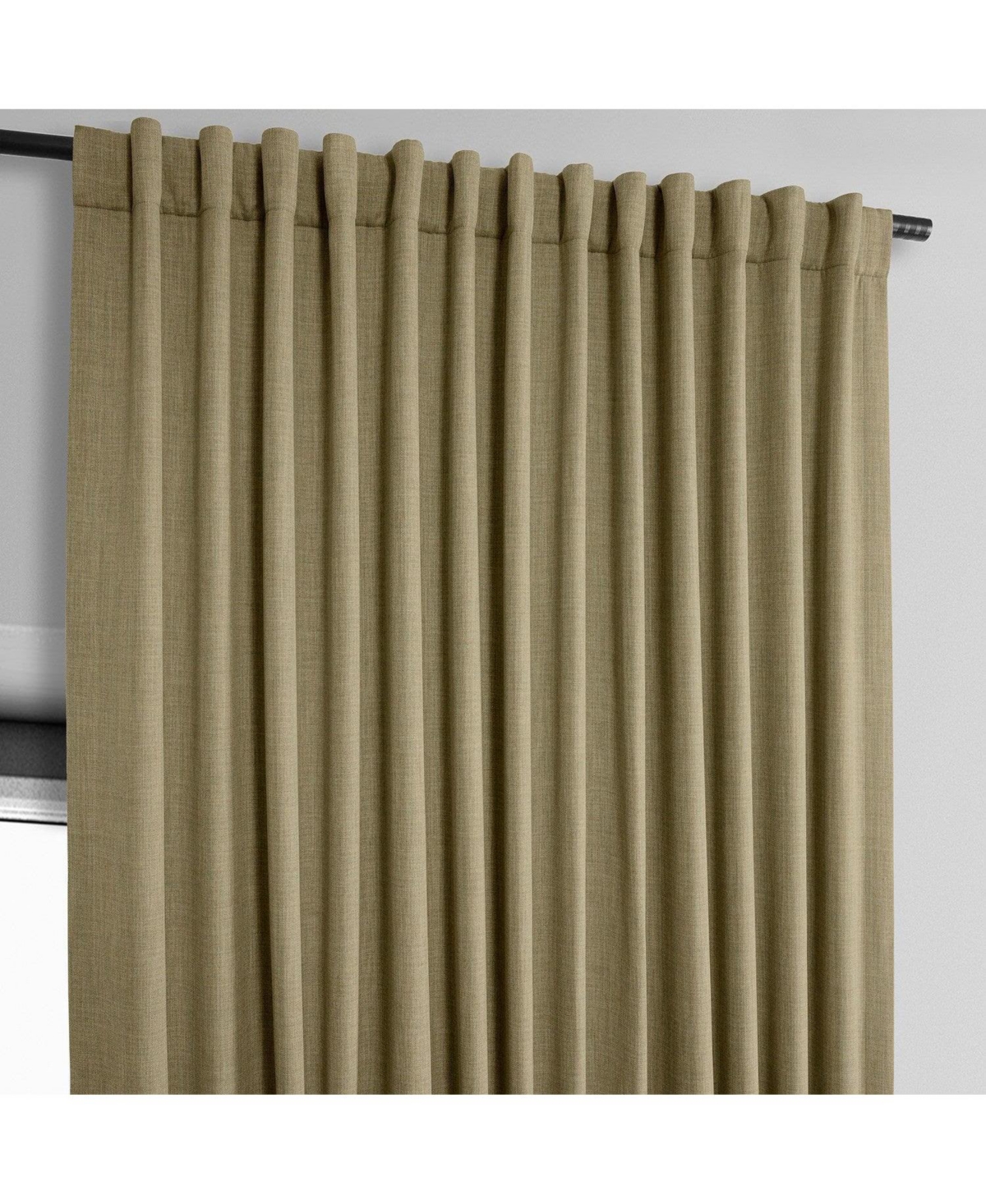 Half Price Drapes Nomad Tan Extra Wide Textured Faux Linen Room Darkening Curtain In Beige,tan