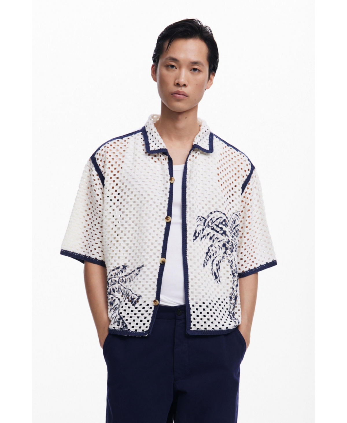 Men's Palm tree lace shirt - Light beige