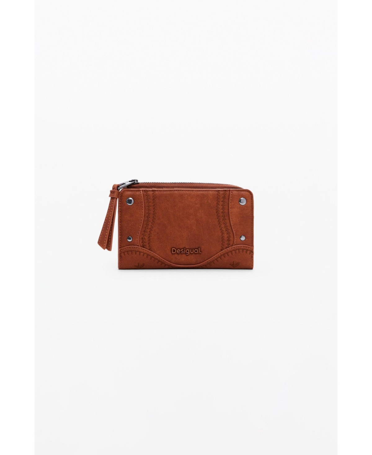 Women's Medium embroidered faux leather wallet - Camel