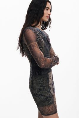 Women's Asymmetric neckline animal print dress