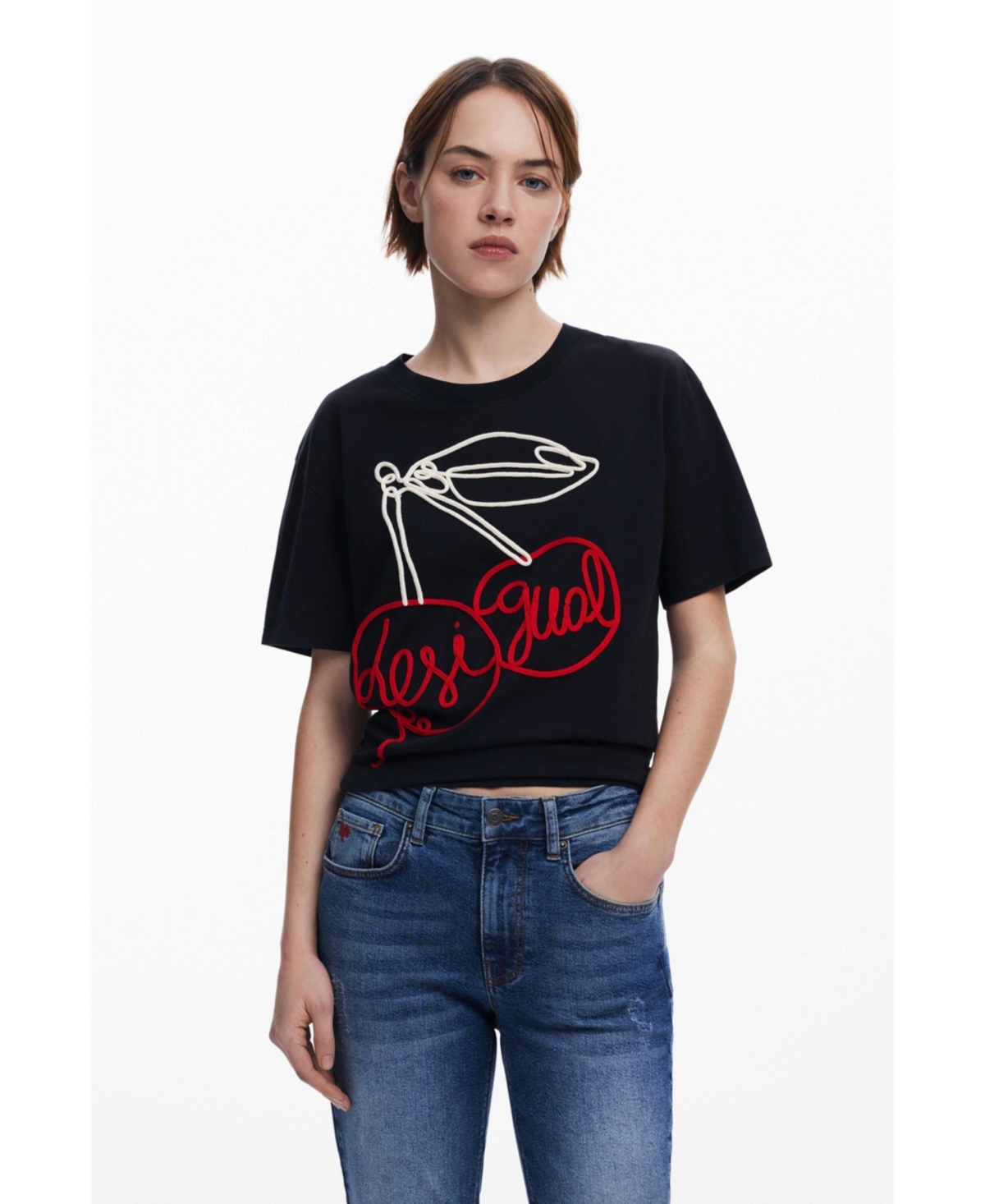 Women's Cherry lace-up T-shirt - Black