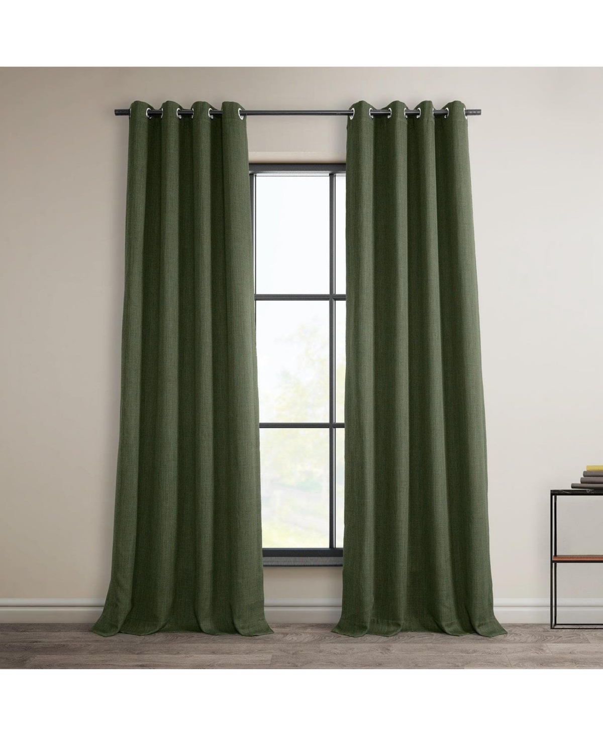Half Price Drapes Tuscany Green Grommet Textured Faux Linen Room Darkening Curtain In Green