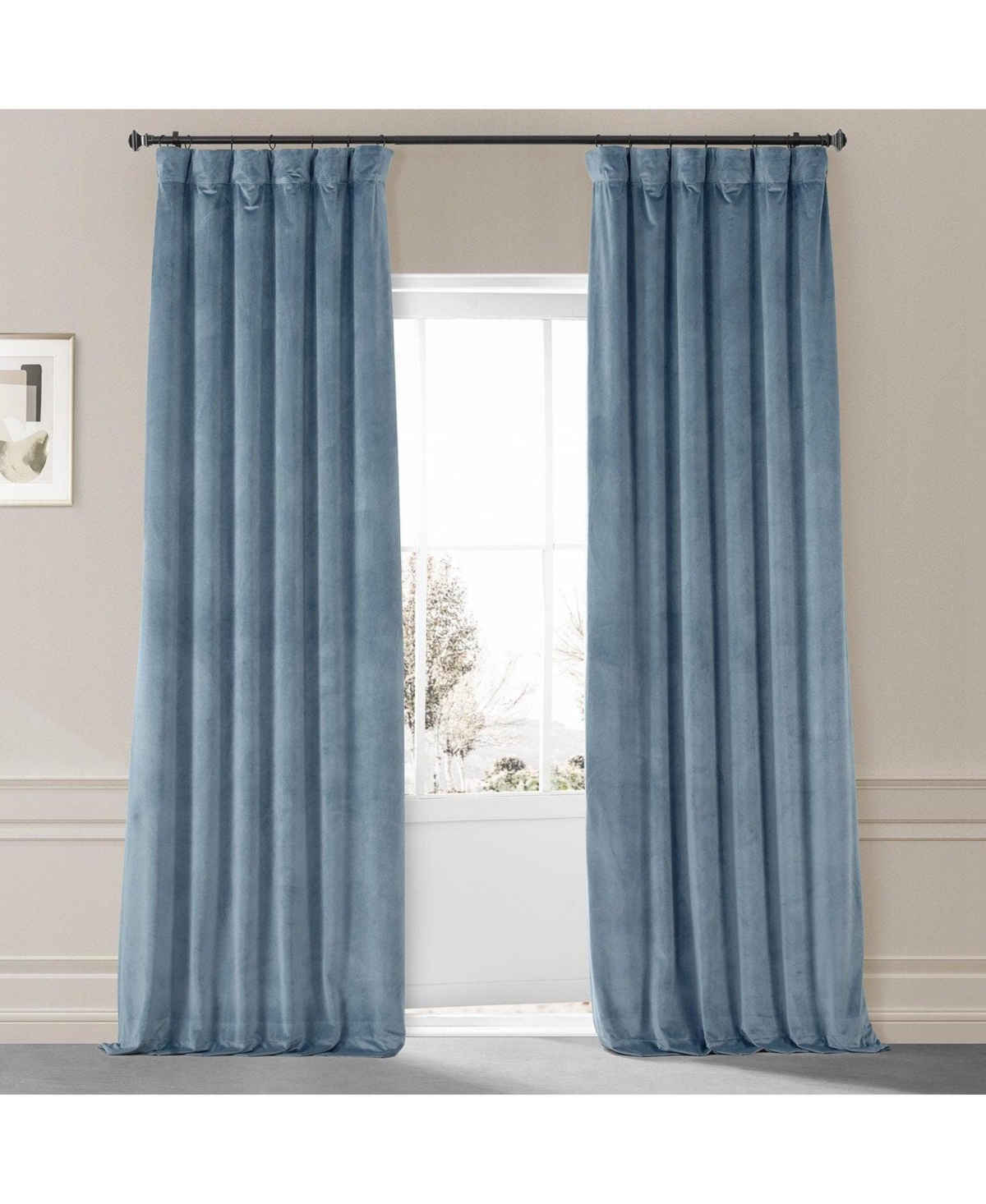 Half Price Drapes Copenhagen Blue Signature Plush Velvet Hotel Blackout Curtain In Blue