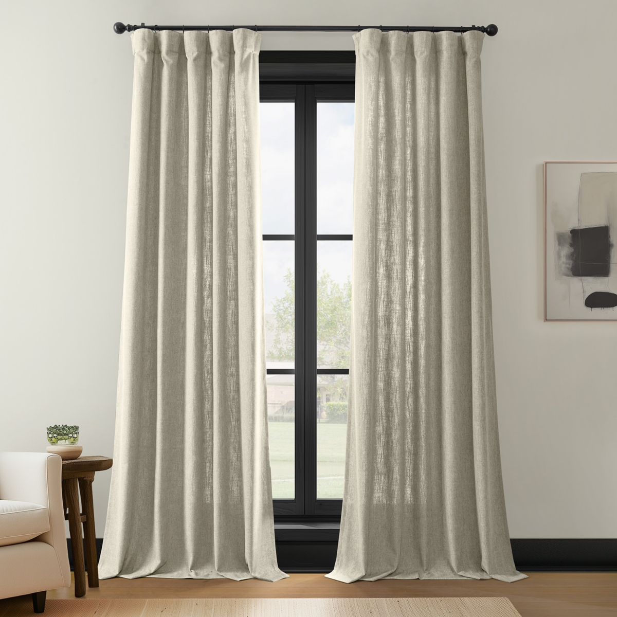 Half Price Drapes Light Beige Simply Faux Linen Light Filtering Curtain Pair (2 Panels