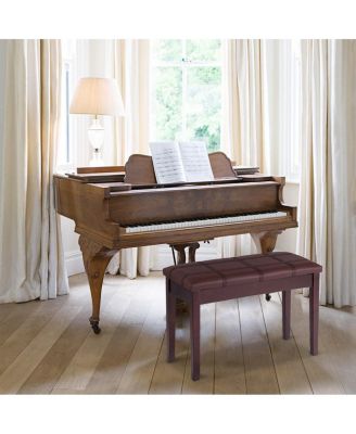Double Piano Bench with PU Leather Seat and Hidden Storage, Solid Wood Frame