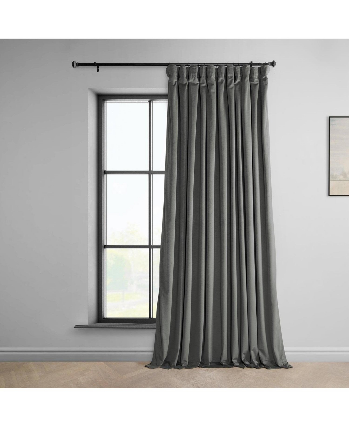 Half Price Drapes Destiny Grey Extra Wide Heritage Plush Velvet Room Darkening Curtain In Grey