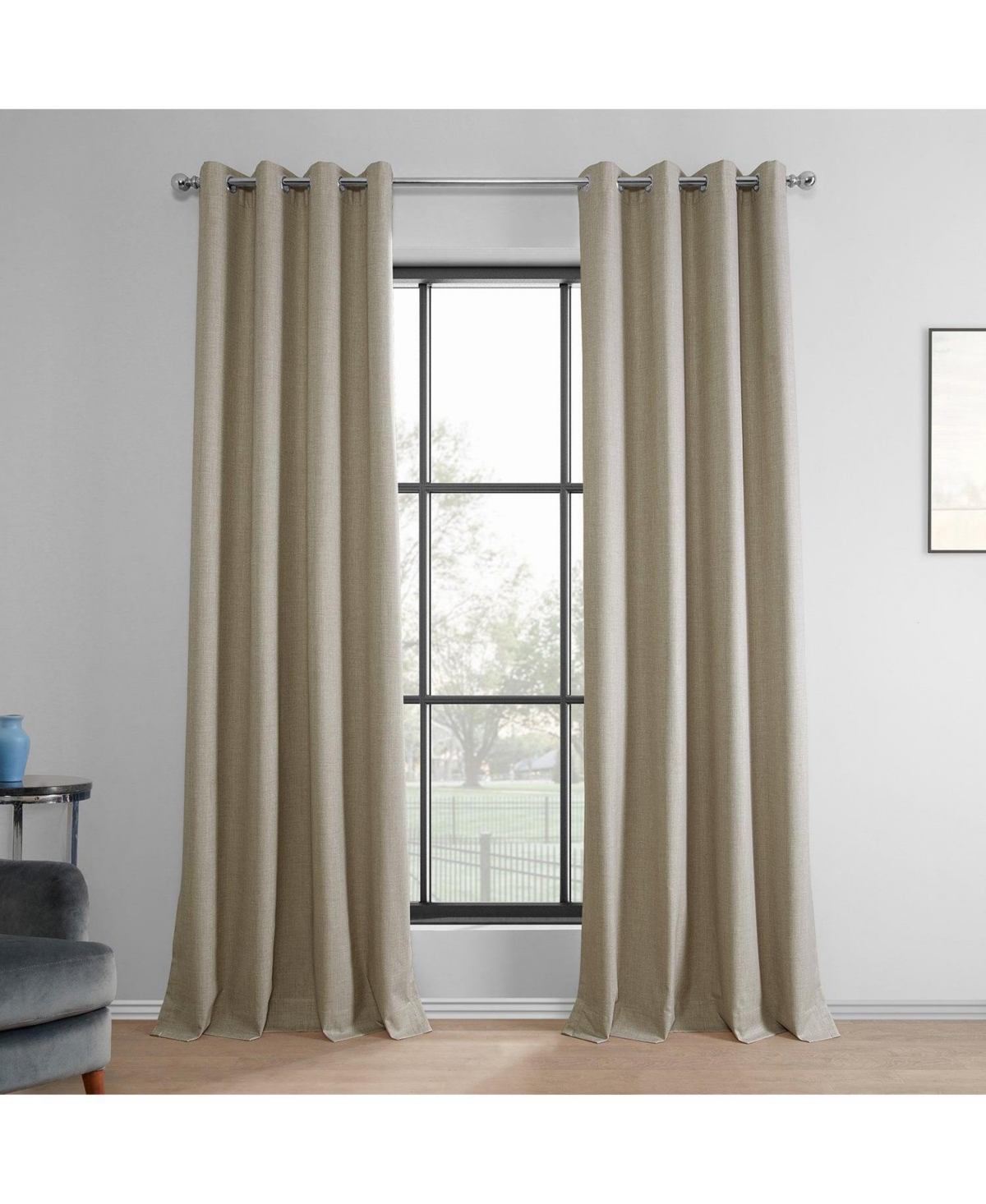 Half Price Drapes Light Beige Grommet Performance Linen Hotel Blackout Curtain In Beige,tan