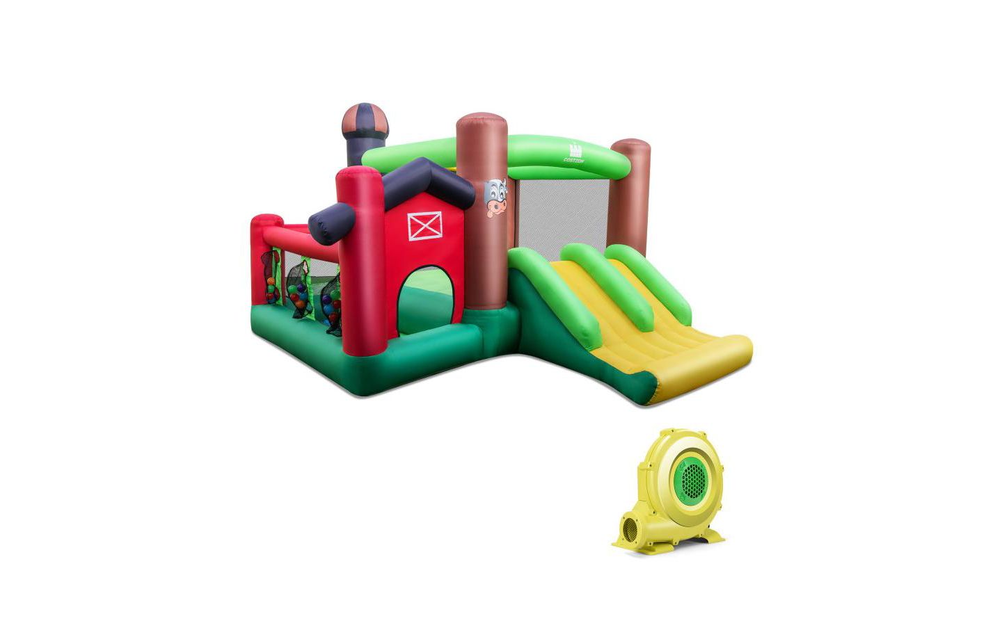 Детские игрушки Slickblue Farm Themed 6-in-1 Inflatable Castle with Dual Slides & Splash Pool, от 3 лет, цвет: Зелёный — фото 1