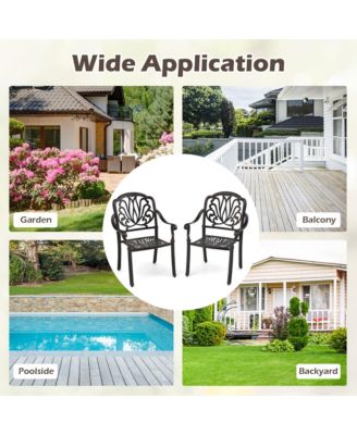 2 Pieces Cast Aluminum Chairs Set of 2 Stackable Patio Dining Chairs w/ Armrests