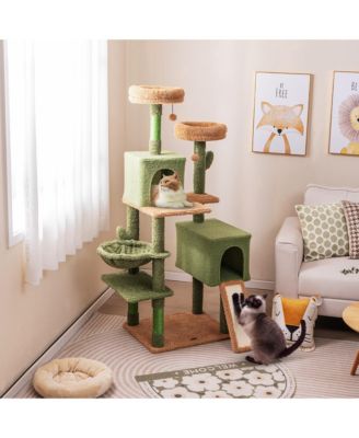 63'' Cactus Cat Tree for Indoor Cats w/Sisal Scratching Posts & Ladder Basket Bed