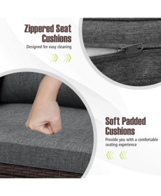 Set of 3 Rattan Furniture Set Patio Cushioned Conversation Set Sofa