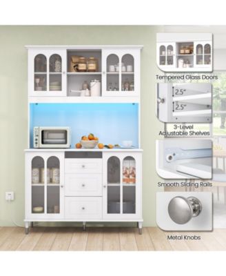 Kitchen Pantry Storage Cabinet Freestanding Buffet Cabinet with LED Lights