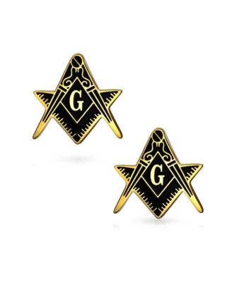 Shield Round Freemasons Compass Symbol Shirt Cufflink Blue Black Enamel