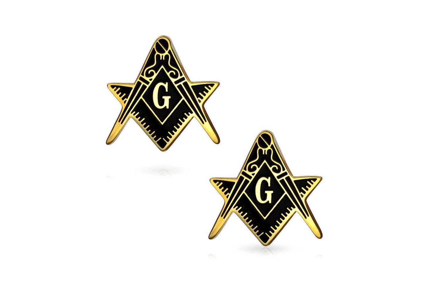 Мужские запонки Bling Jewelry Freemasons Compass Shield Masonic Cufflinks Gold Plated Stainless Steel, цвет: Золотой — фото 2