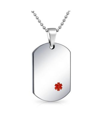 Medical ID Dog Tag Steel Pendant Necklace 20" Chain