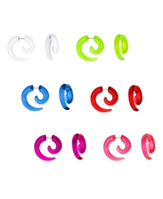 Round Swirl Spiral Tribal Fake Faux Ear Plug Taper Earrings Acrylic Resin Steel
